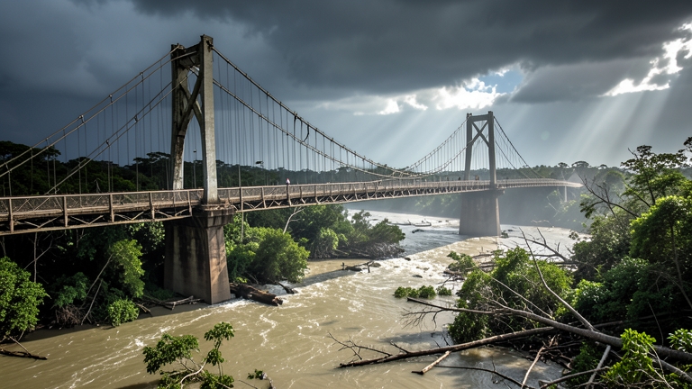 Puente Sol Naciente de Honduras soporta huracán Mitch pero el río cambia