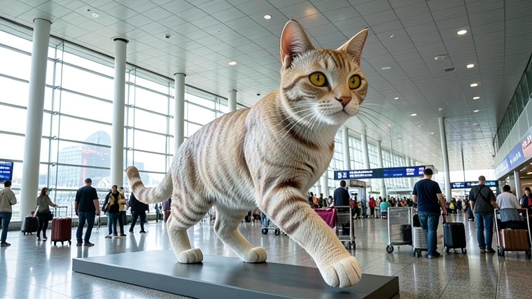 Aeropuerto de Hong Kong instala un gato interactivo de ocho metros