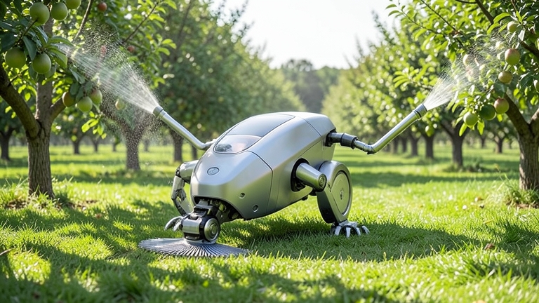 MOVA lanza un robot cortacésped con brazo que riega y recoge fruta